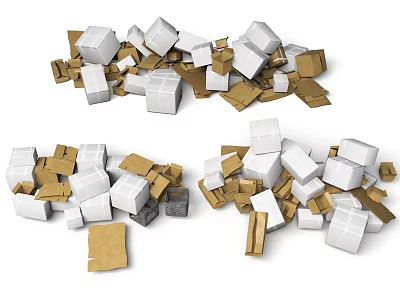Pile of White and Brown Cardboard Boxes of Various Sizes Randomly Arranged 3d model