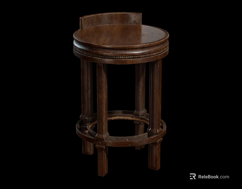Traditional Wooden Bar Stool With Round Seat And Intricate Carved Legs Design 3d model 