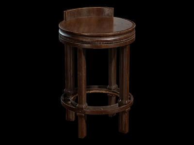 Traditional Wooden Bar Stool With Round Seat And Intricate Carved Legs Design 3d model