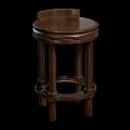 Traditional Wooden Bar Stool With Round Seat And Intricate Carved Legs Design