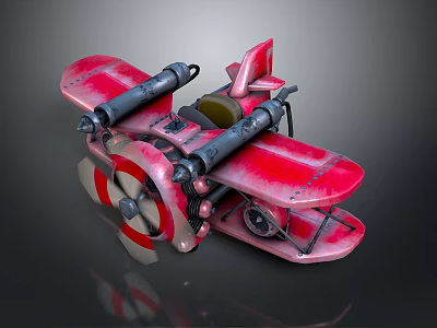 Red Vintage Biplane Model With Mechanical Parts And Propeller Design 3d model