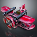 Red Vintage Biplane Model With Mechanical Parts And Propeller Design