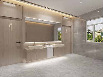 Public restroom, shopping mall, toilet, mop sink, sink, hand dryer 3d model