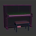 Elegant Dark Blue Upright Piano Musical Instrument With Red Cushioned Stool And Keys