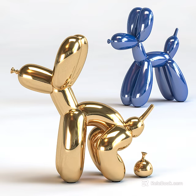 Gold And Blue Balloon Dog Decorative Ornament Set With Various Sizes For Home Decor 3d model 