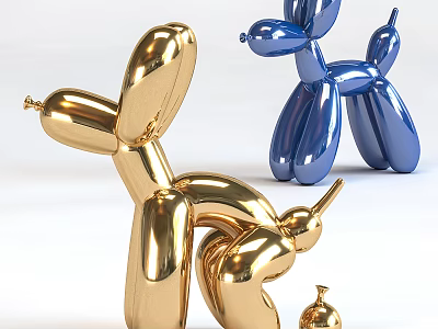 Gold And Blue Balloon Dog Decorative Ornament Set With Various Sizes For Home Decor 3d model