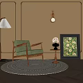 Stylish Green Leisure Chair With Floor Lamp Side Table And Decorative Painting