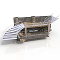 Rustic Stone Wall Structure With Curved Stairs Metal Railing And Stone Platform