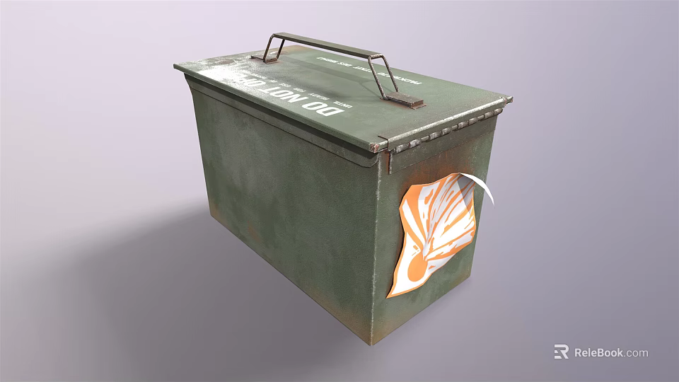 Green Metal Storage Box with Metal Handle and Orange White Tag Vintage Design 3d model 
