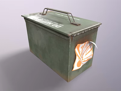 Green Metal Storage Box with Metal Handle and Orange White Tag Vintage Design 3d model