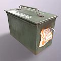 Green Metal Storage Box with Metal Handle and Orange White Tag Vintage Design
