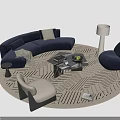 Modern Blue L Shaped Sofa and Coffee Table Set with Geometric Rug and Accent Chairs