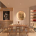 Chinese Style Specialty Store With Display Counters Shelves Products Traditional Decorations Wooden Tables And Chairs