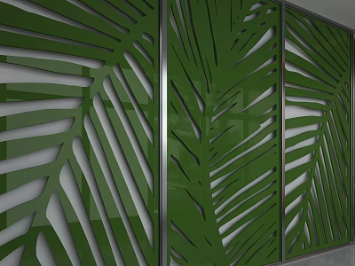 Modern Green Palm Leaf Laser Cut Decorative Wall Design With Intricate Pattern 3d model