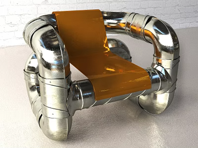 Modern Single Sofa With Silver Metal Pipe Frame And Shiny Orange Seat 3d model