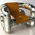Modern Single Sofa With Silver Metal Pipe Frame And Shiny Orange Seat