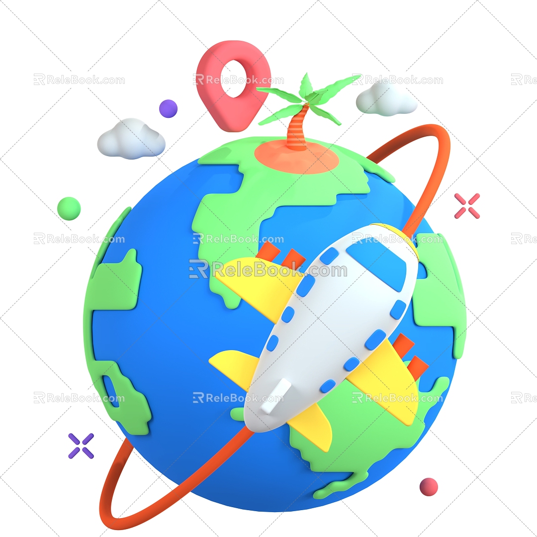 Modern Earth Plane Map Cartoon Earth Cartoon Plane 3d model