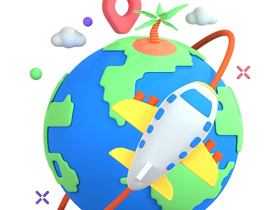 Modern Earth Plane Map Cartoon Earth Cartoon Plane 3d model