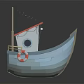Small Traditional Wooden Boat With Red Roof Lifebuoy And Round Window For Leisure Water Transportation