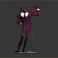Game Movie Character In Purple Suit With White Shirt Red Gloves Holding Microphone Performing Pose