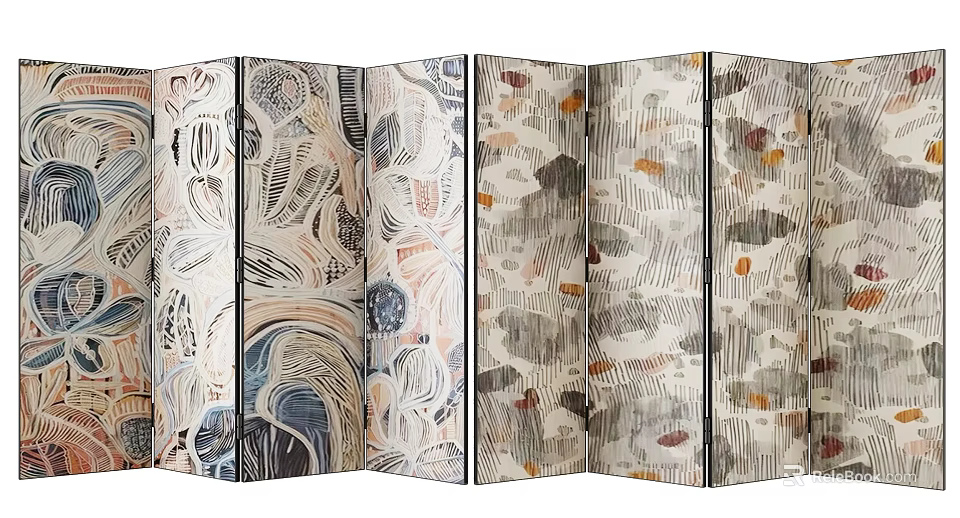 Decorative Folding Room Divider With Abstract Multicolor Patterns And Artistic Design For Home 3d model 