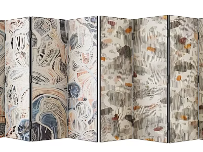 Decorative Folding Room Divider With Abstract Multicolor Patterns And Artistic Design For Home 3d model