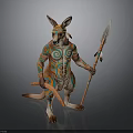 Aboriginal Style Kangaroo With Colorful Tribal Patterns Holding Spear And Staff