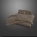 Gray Quilted Double Bed With Soft Comforter And Fluffy Decorative Pillows 3d model