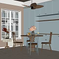 Cozy Modern Restaurant Interior With Wooden Table Chairs Gray Cabinets And Window View