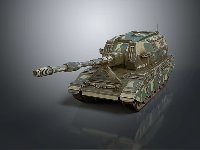 Military Tank With Camouflage Pattern Long Barrel And Tracked Wheels Design 3d model