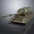 Military Tank With Camouflage Pattern Long Barrel And Tracked Wheels Design