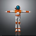 Astronaut In Orange White Spacesuit With Outstretched Arms In Space Theme