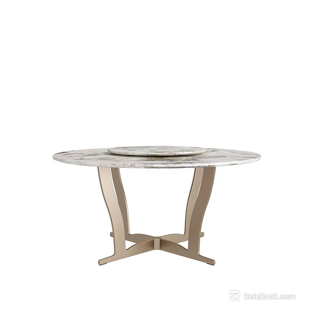 Elegant Round Dining Table With Marble Top And Modern Metal Base Design 3d model