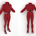 Red Tracksuit Set Featuring Jacket Pants White Stripes Zipper And Shoes