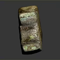 Ancient Style Carved Sculpture with Intricate Surface Patterns Two Circular Holes and Bronze Patina Finish
