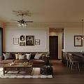 Cozy Living and Dining Room Interior with Sofa Dining Table Chairs and Decorative Art