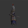 Traditional Warrior Man Wearing Ancient Decorative Armor With Gold Red Details