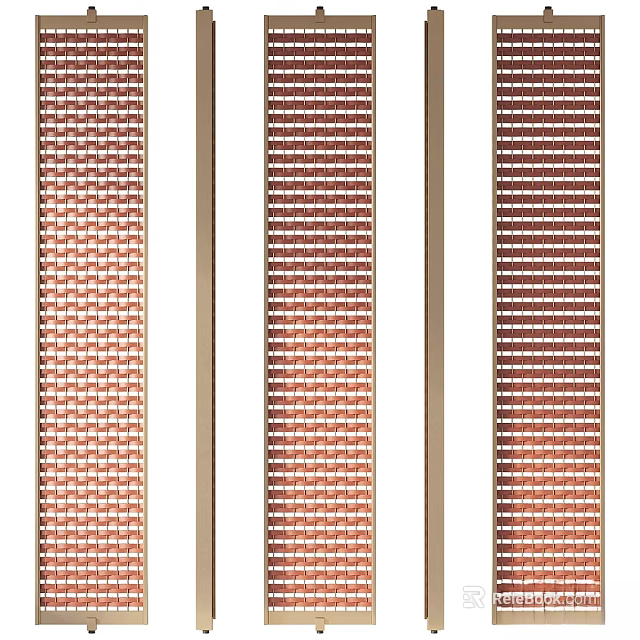 Elegant Vertical Wall Decor with Woven Texture Brown Beige and Metal Frames 3d model 