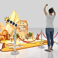 Interactive Bread Display Area With Croissant Stand And People Engagement 3d model