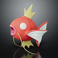 Red Fish Doll With Yellow Crown White Eyes Open Mouth And Red White Fins