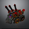 Spiked Mechanical War Machine With Metal Chains Red Spikes And Decorative Wheels 3d model