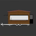 Wooden Food Cart With Red Roof And Black Awning On Trailer Base