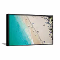 Aerial View Beach Landscape Painting With Turquoise Water Sandy Shore And People