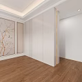 Modern White Wardrobe Interior With Built in Drawers And Wooden Floor