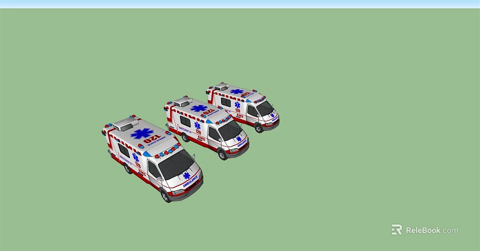 Three White Ambulance Vehicles With Red Blue Emergency Medical Rescue Symbols 3d model 