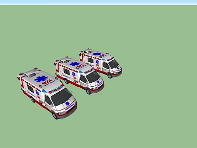 Three White Ambulance Vehicles With Red Blue Emergency Medical Rescue Symbols 3d model