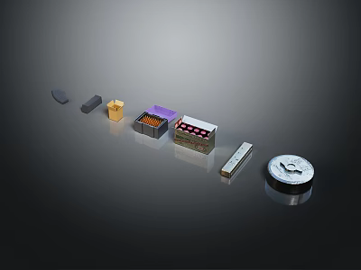 Metallic Mechanical Components Display With Rectangular Purple Silver And Circular Parts 3d model