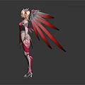 Game Movie Character In Pink Outfit With Silver Armor Red Feathered Wings Fantasy 3D Design