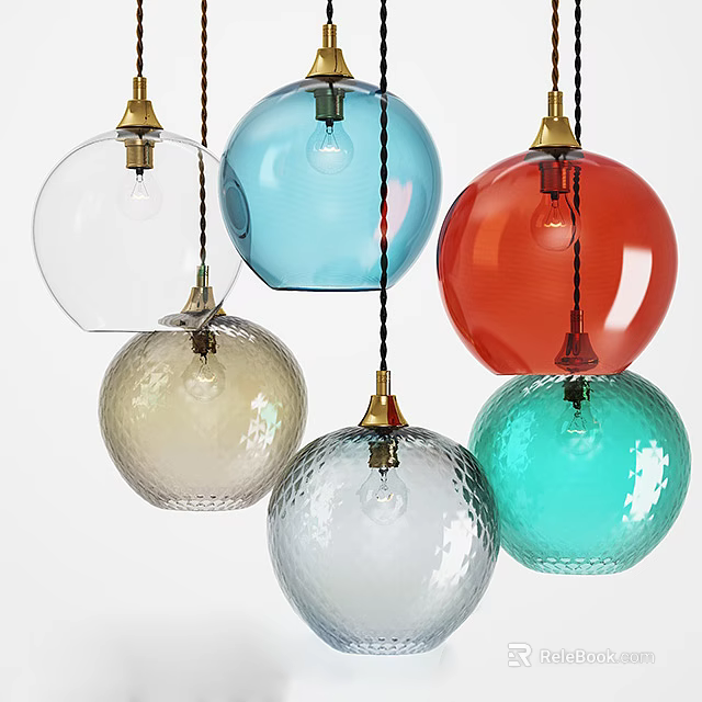 Modern Colorful Glass Pendant Lights Featuring Round Spherical Shapes In Various Hues 3d model 