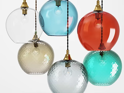 Modern Colorful Glass Pendant Lights Featuring Round Spherical Shapes In Various Hues 3d model